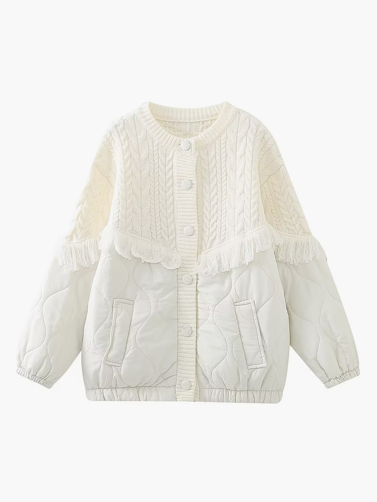 Chloé™ | Veste Matelassée En Tricot Torsadé Patchwork