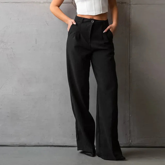 Chloé™ | Pantalon Large Noir Élégant