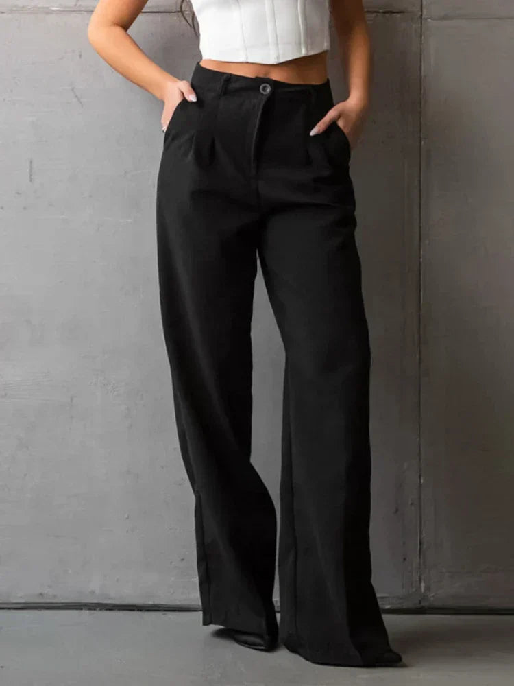 Chloé™ | Pantalon Large Noir Élégant