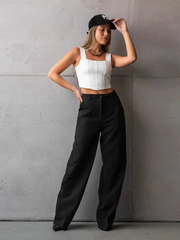 Chloé™ | Pantalon Large Noir Élégant