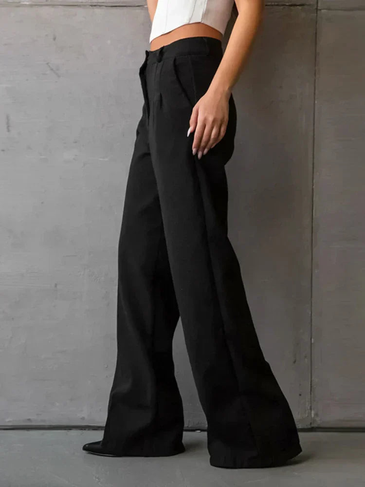 Chloé™ | Pantalon Large Noir Élégant