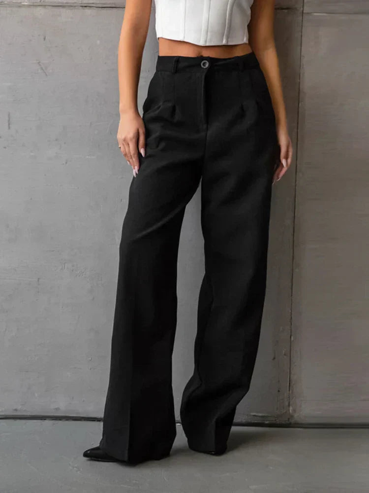 Chloé™ | Pantalon Large Noir Élégant