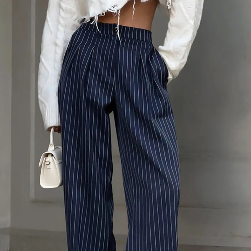 Chloé™ | Pantalon Large Taille Haute À Rayures