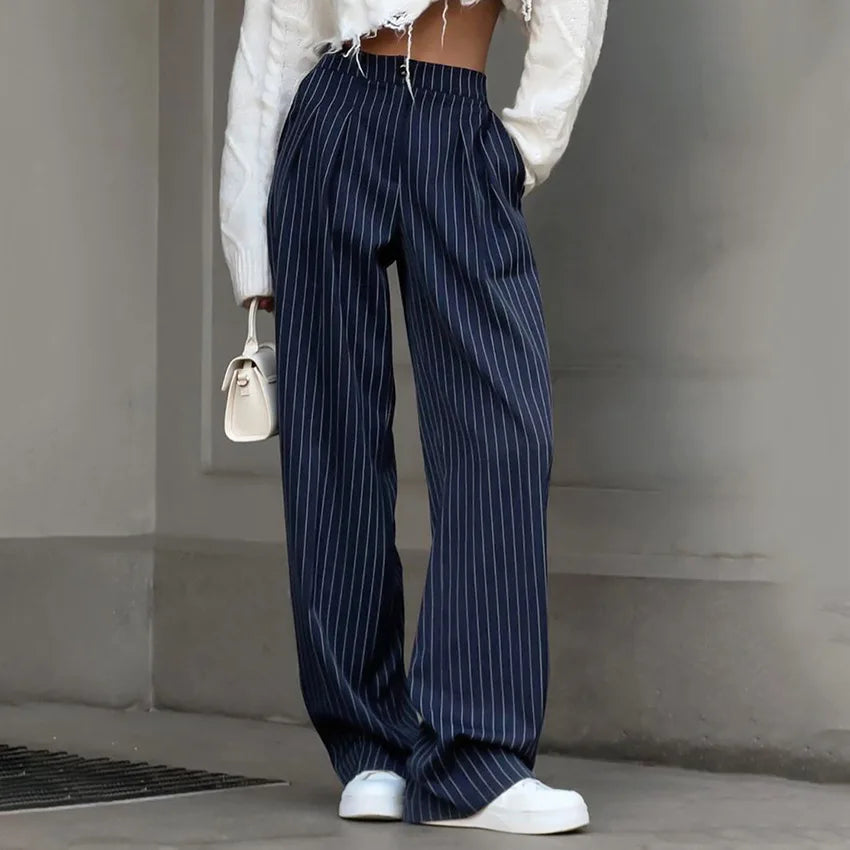 Chloé™ | Pantalon Large Taille Haute À Rayures