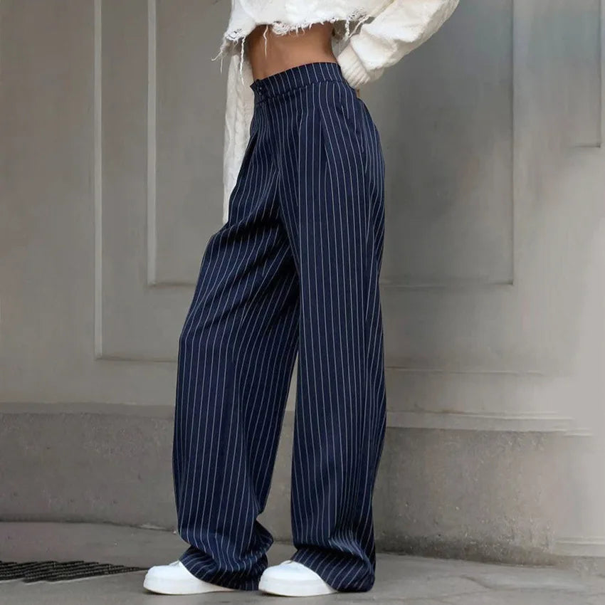 Chloé™ | Pantalon Large Taille Haute À Rayures