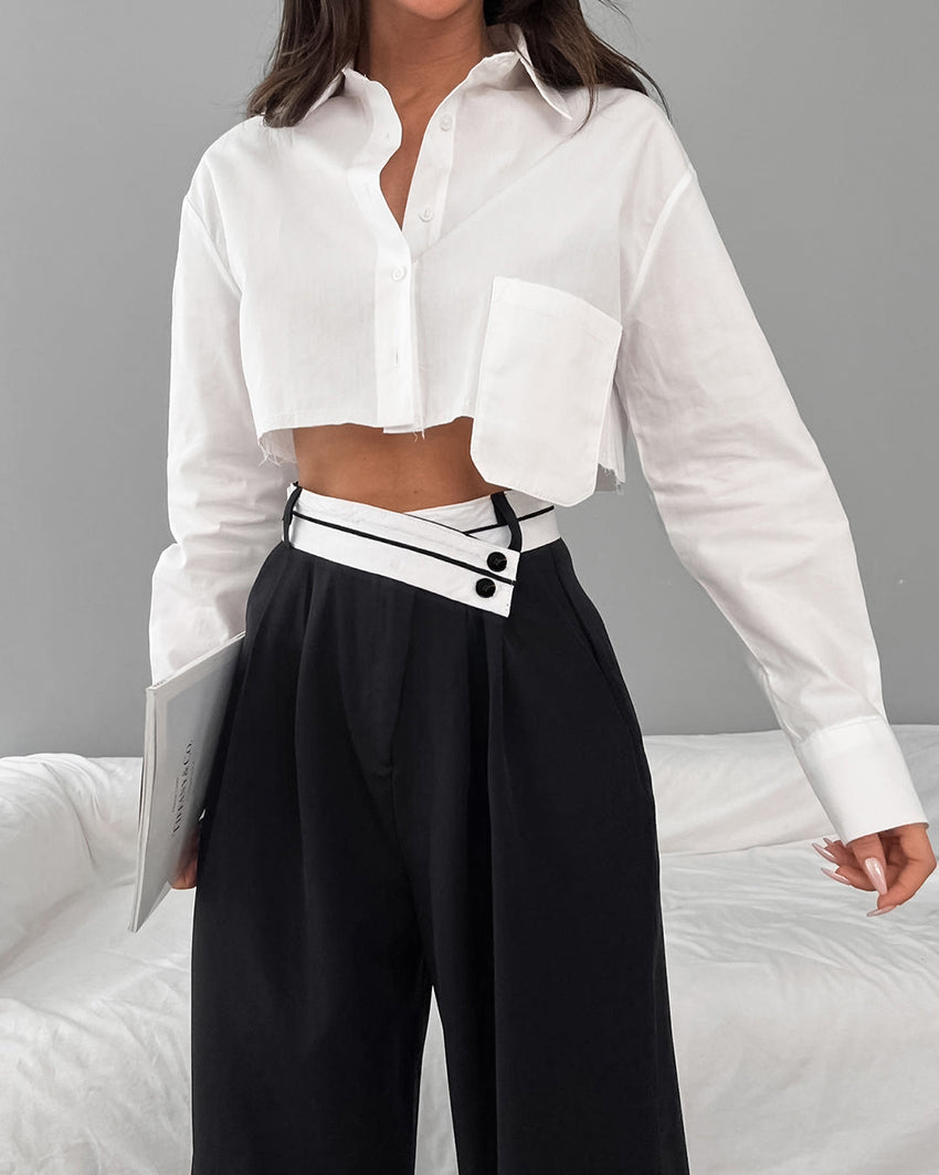Chloé™ | Pantalon Large À Taille Contrastée