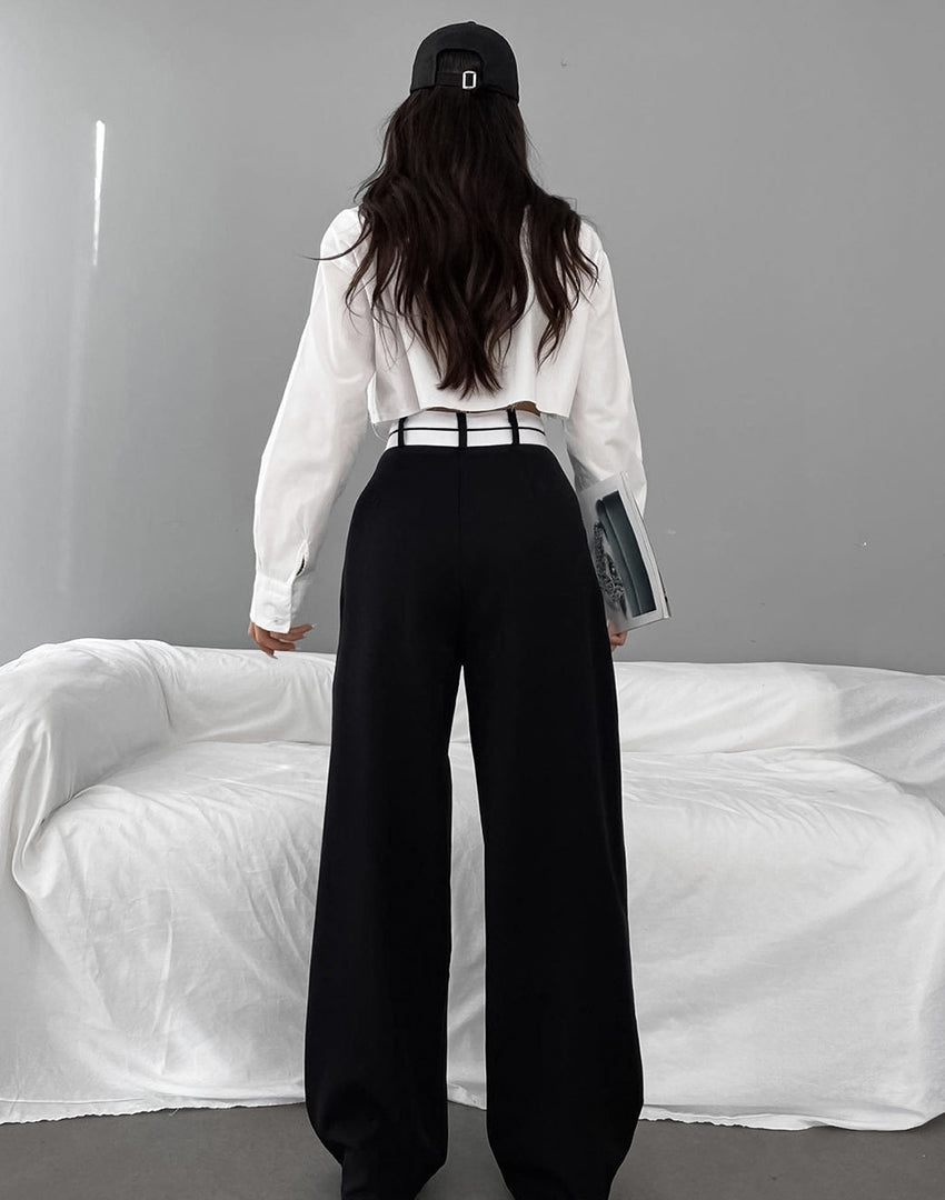 Chloé™ | Pantalon Large À Taille Contrastée