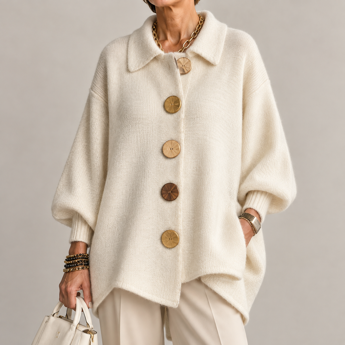 CHLOE | GILET EN TRICOTÉE À COL OVERSIZE POUR FEMMES
