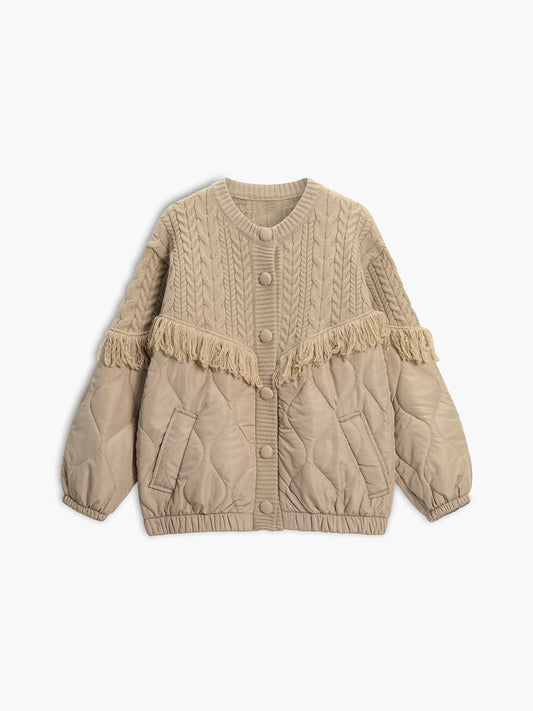 Chloé™ | Veste Matelassée En Tricot Torsadé Patchwork