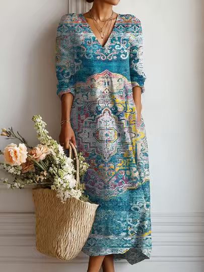 CHLOE | ROBE MIDI EN LIN FLORAL ANCIEN POUR FEMMES