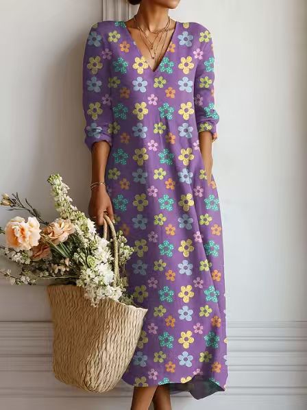 CHLOE | ROBE MIDI EN LIN FLORAL ANCIEN POUR FEMMES