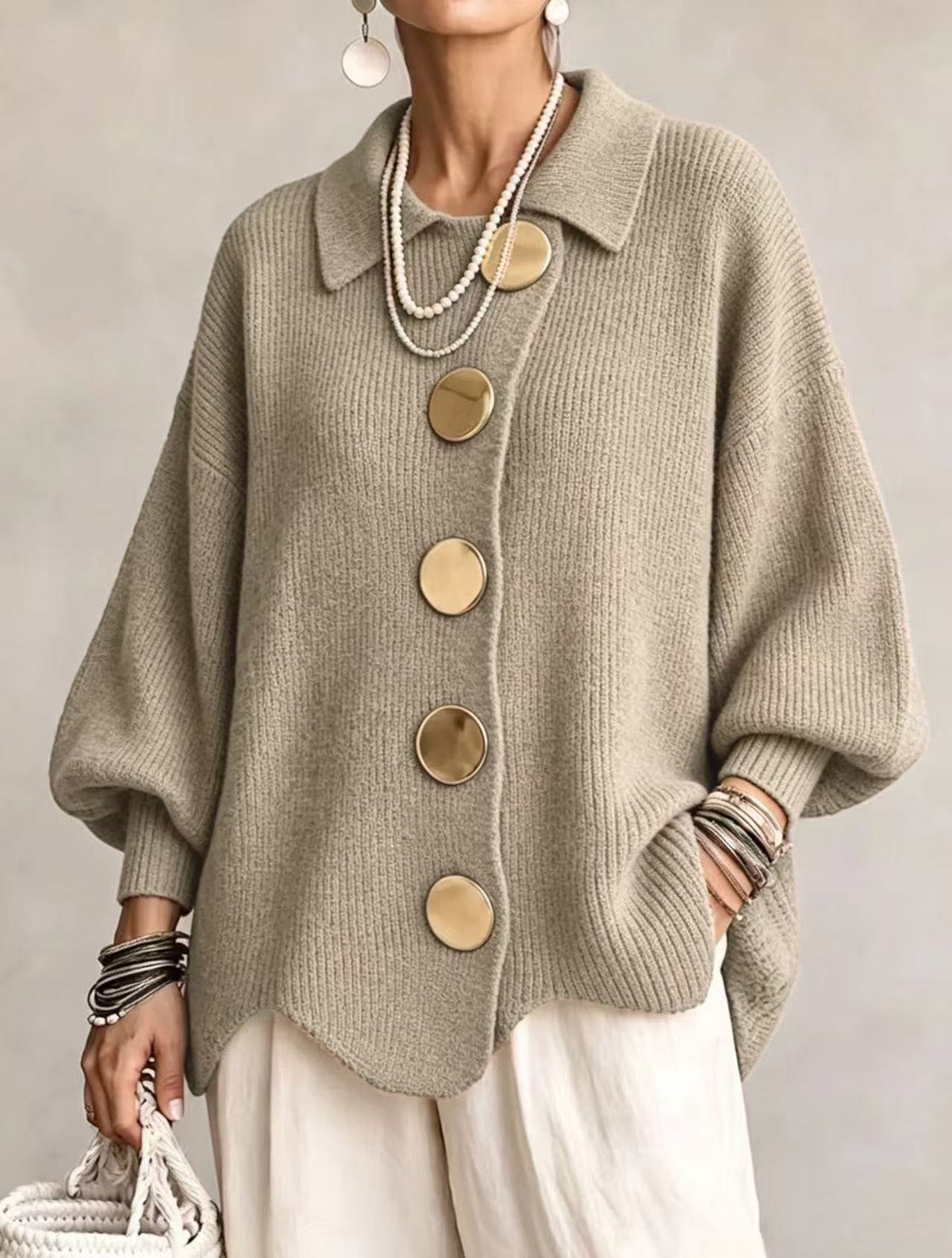 CHLOE | GILET EN TRICOTÉE À COL OVERSIZE POUR FEMMES