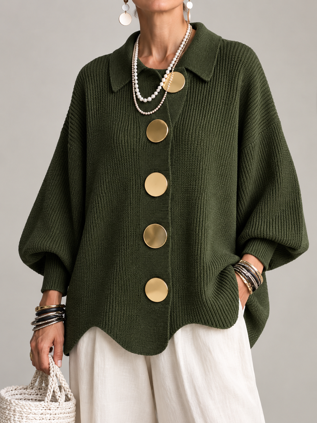 CHLOE | GILET EN TRICOTÉE À COL OVERSIZE POUR FEMMES