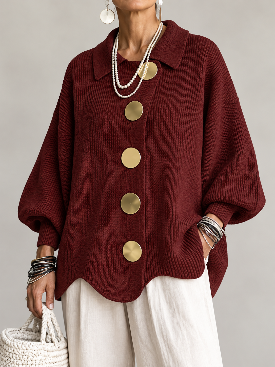 CHLOE | GILET EN TRICOTÉE À COL OVERSIZE POUR FEMMES
