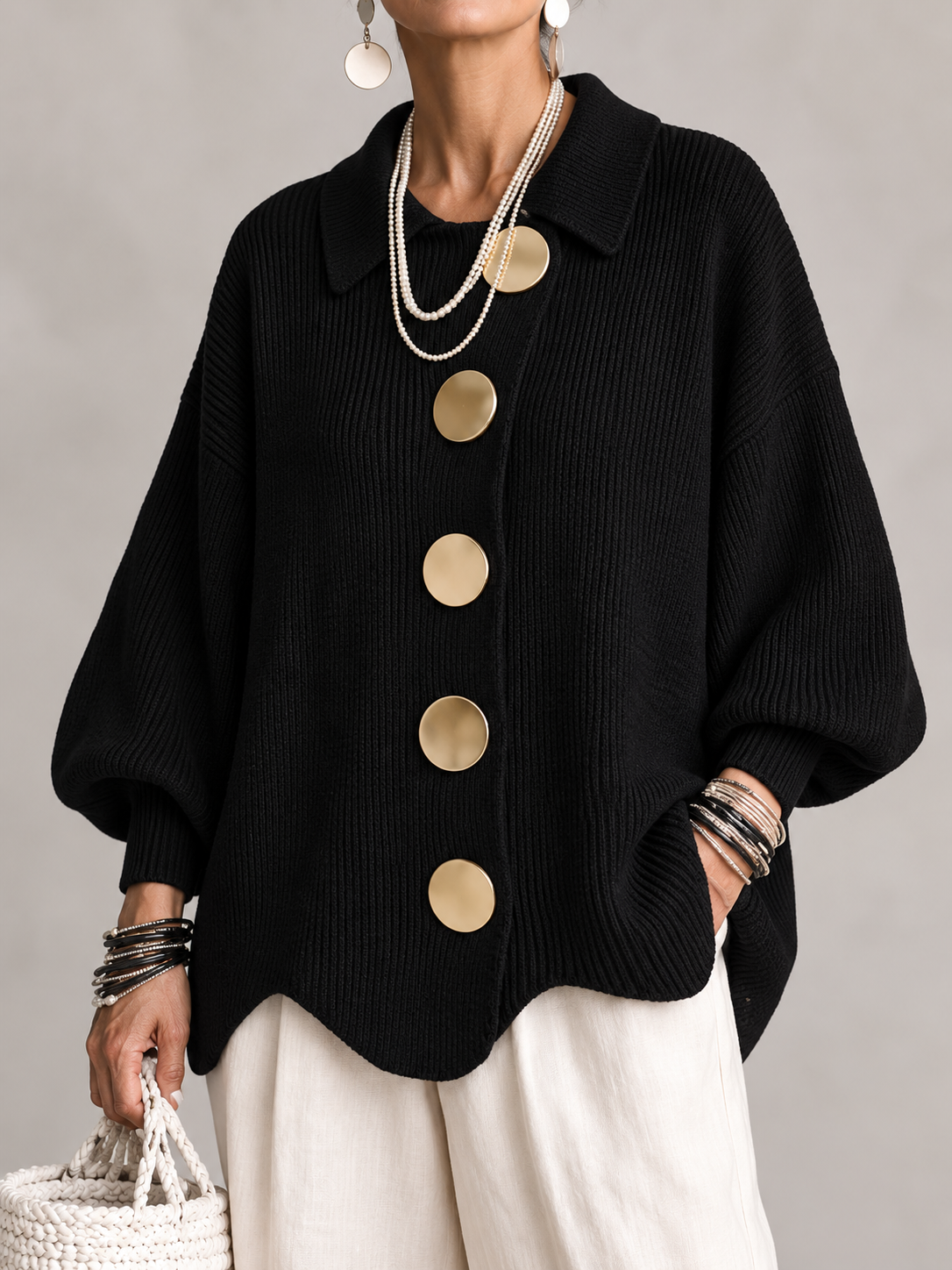 CHLOE | GILET EN TRICOTÉE À COL OVERSIZE POUR FEMMES