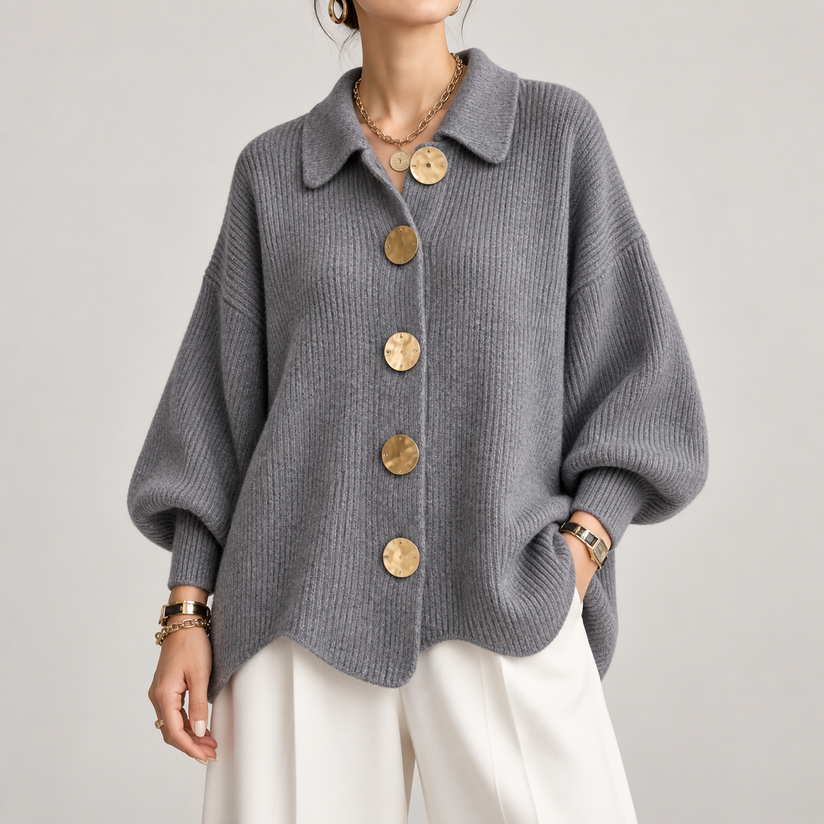 CHLOE | GILET EN TRICOTÉE À COL OVERSIZE POUR FEMMES