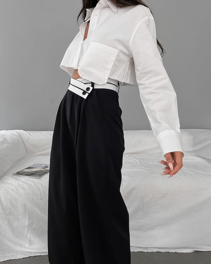 Chloé™ | Pantalon Large À Taille Contrastée
