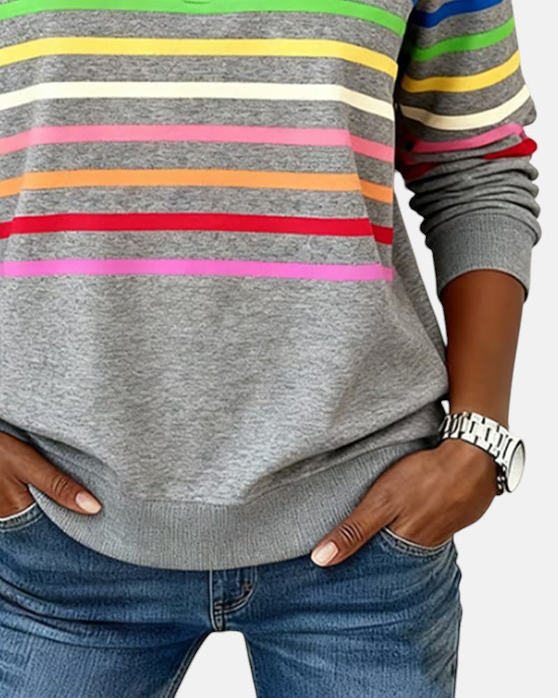 CHLOE | SWEAT-SHIRT À COL ZIPPER QUART DE LONGUEUR RAYÉ POUR FEMMES
